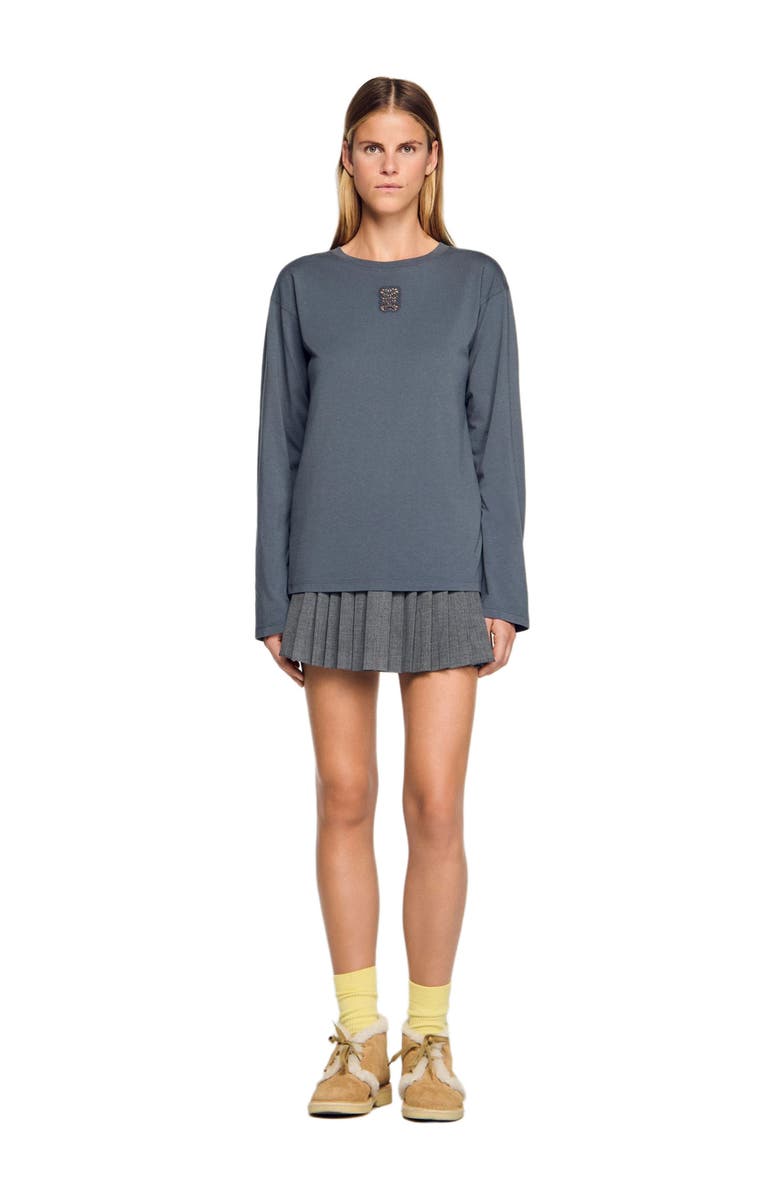 SANDRO T-shirt with embroidery, Alternate, color, Grey