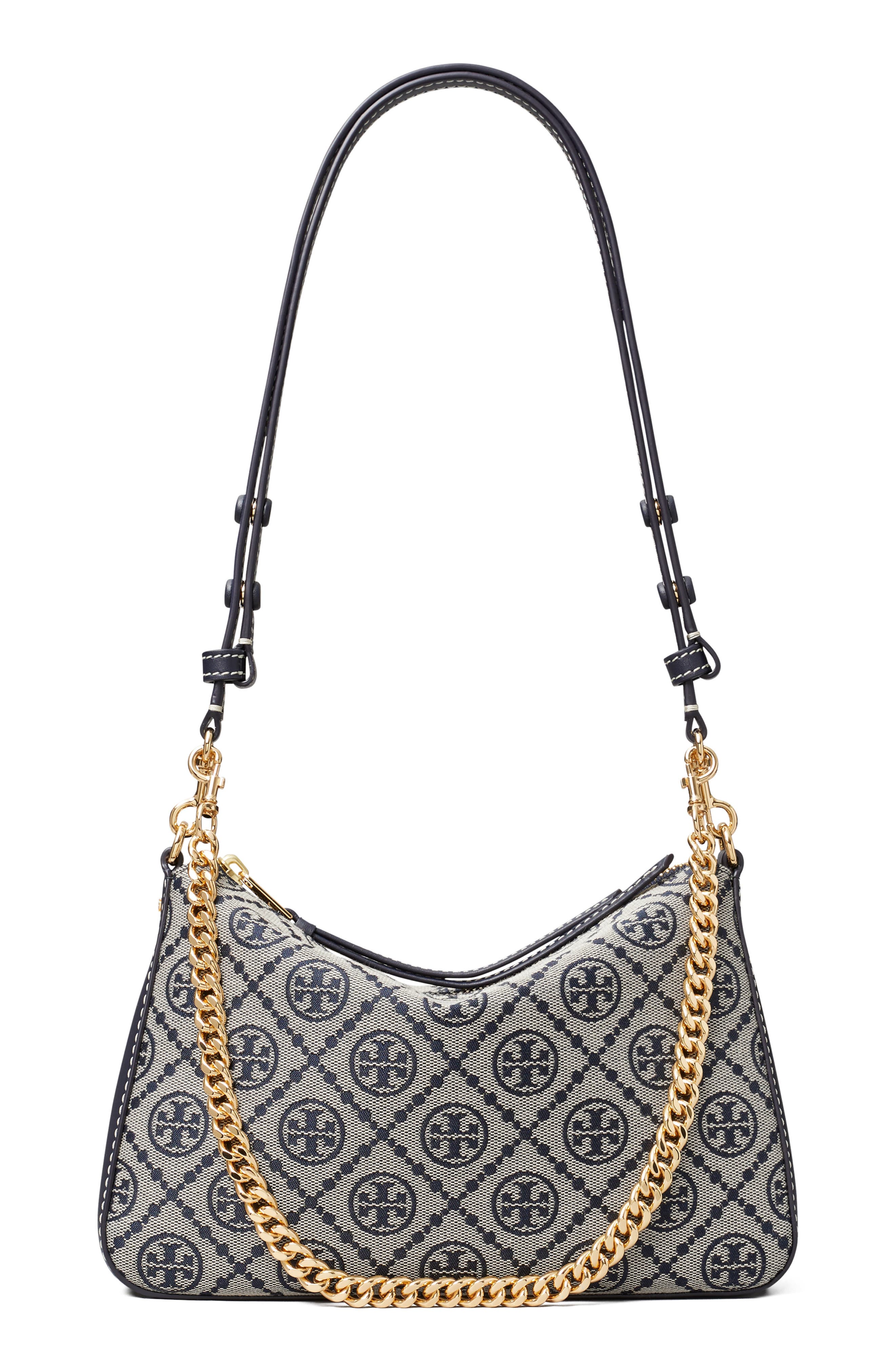 Tory Burch Small Perry T Monogram Jacquard Shoulder Bag, Main, color, Tory Navy