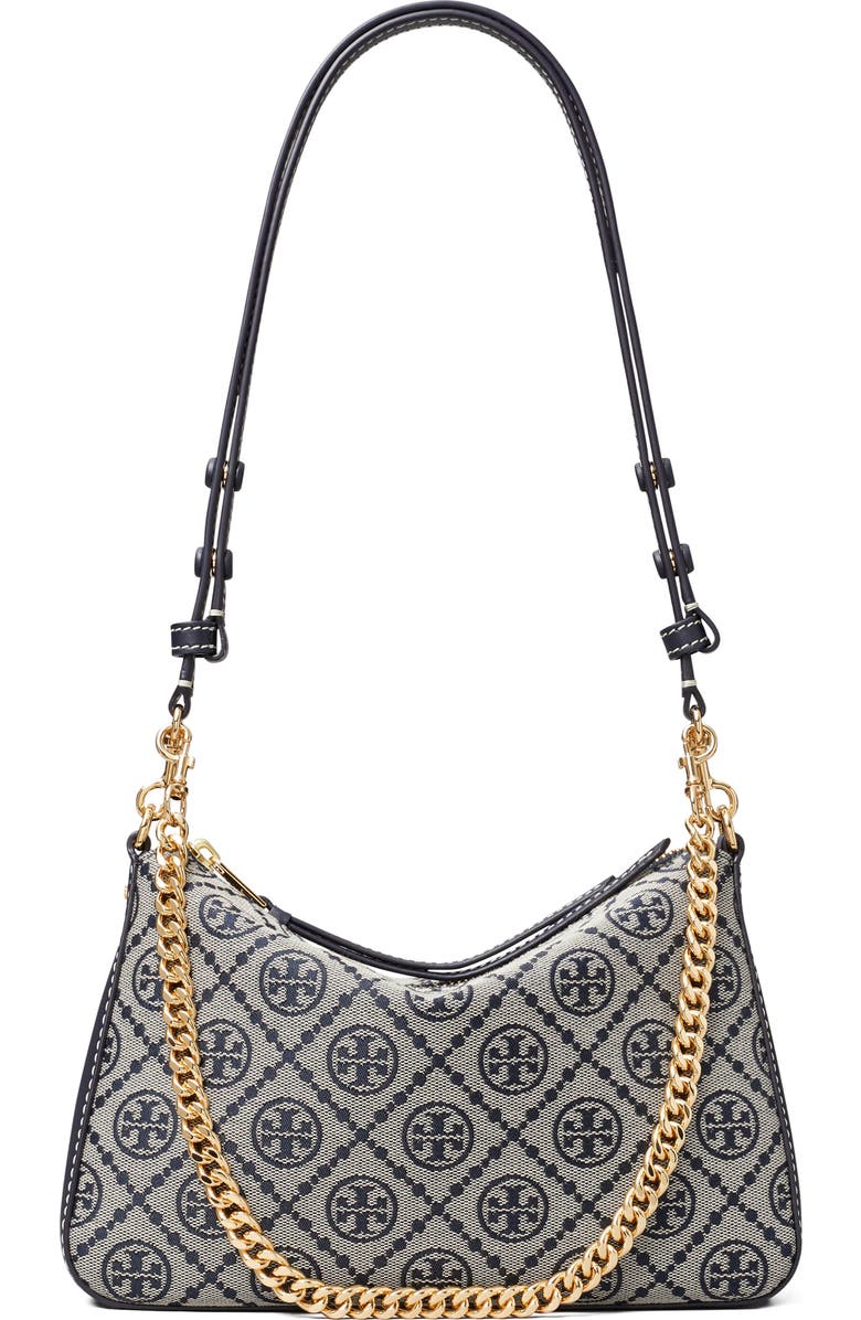 Tory Burch Small Perry T Monogram Jacquard Shoulder Bag, Main, color, Tory Navy