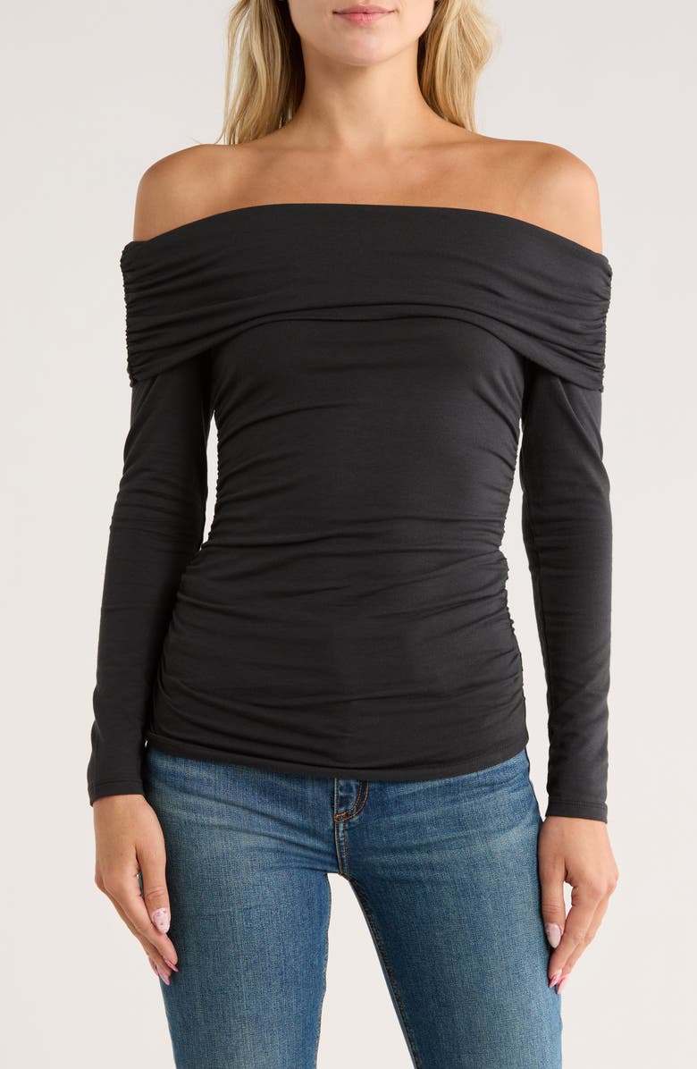 rag & bone Lucy Off the Shoulder Ruched T-Shirt, Main, color, Black
