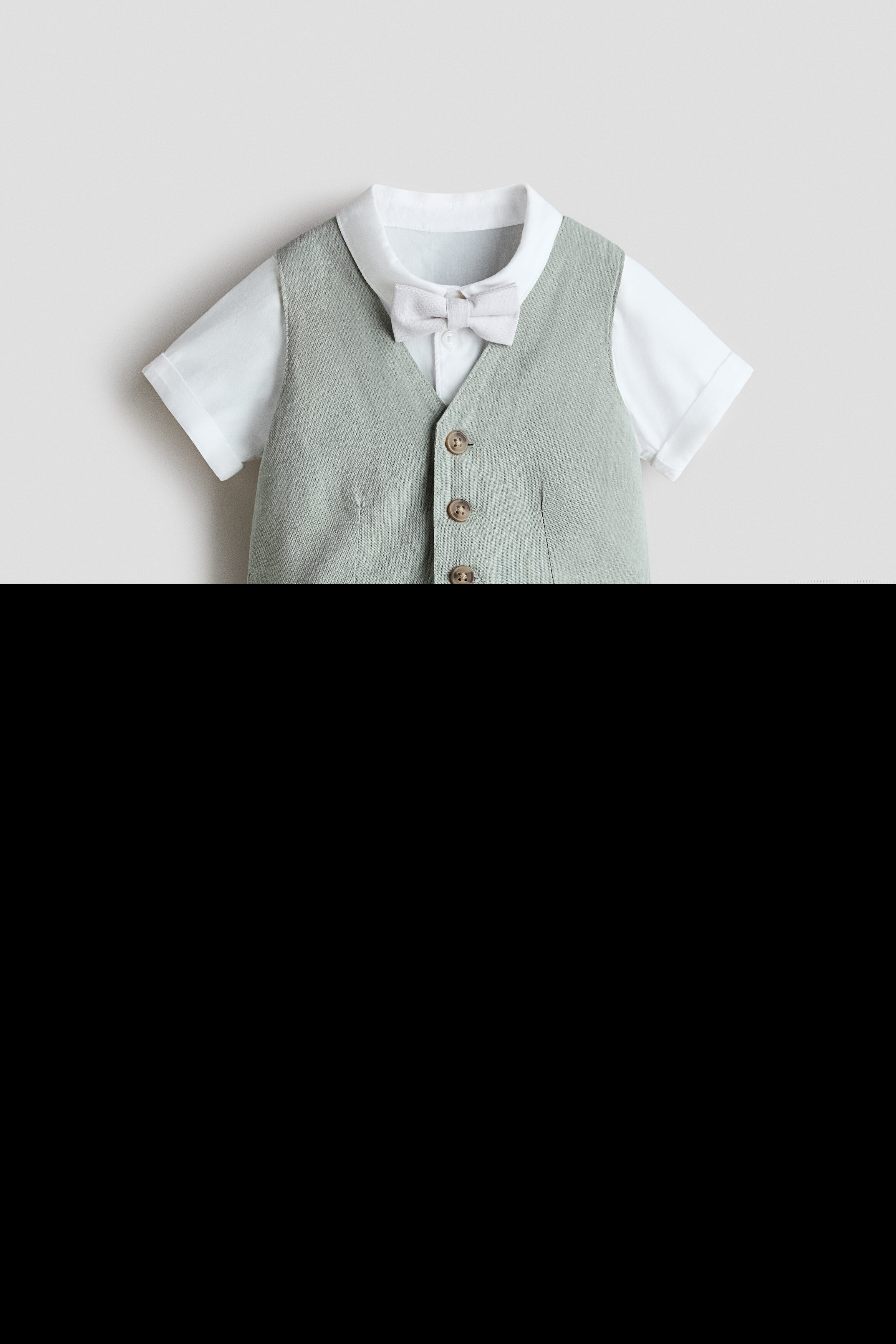 H&M 4-piece Linen-blend Dressy Set, Alternate, color, Light Khaki Green/White