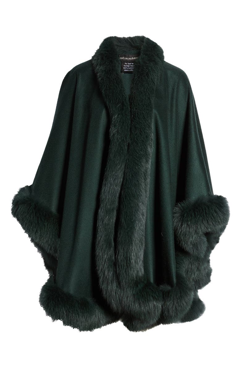 Sofia Cashmere Genuine Fox Fur Trim Cashmere Cape, Alternate, color, 