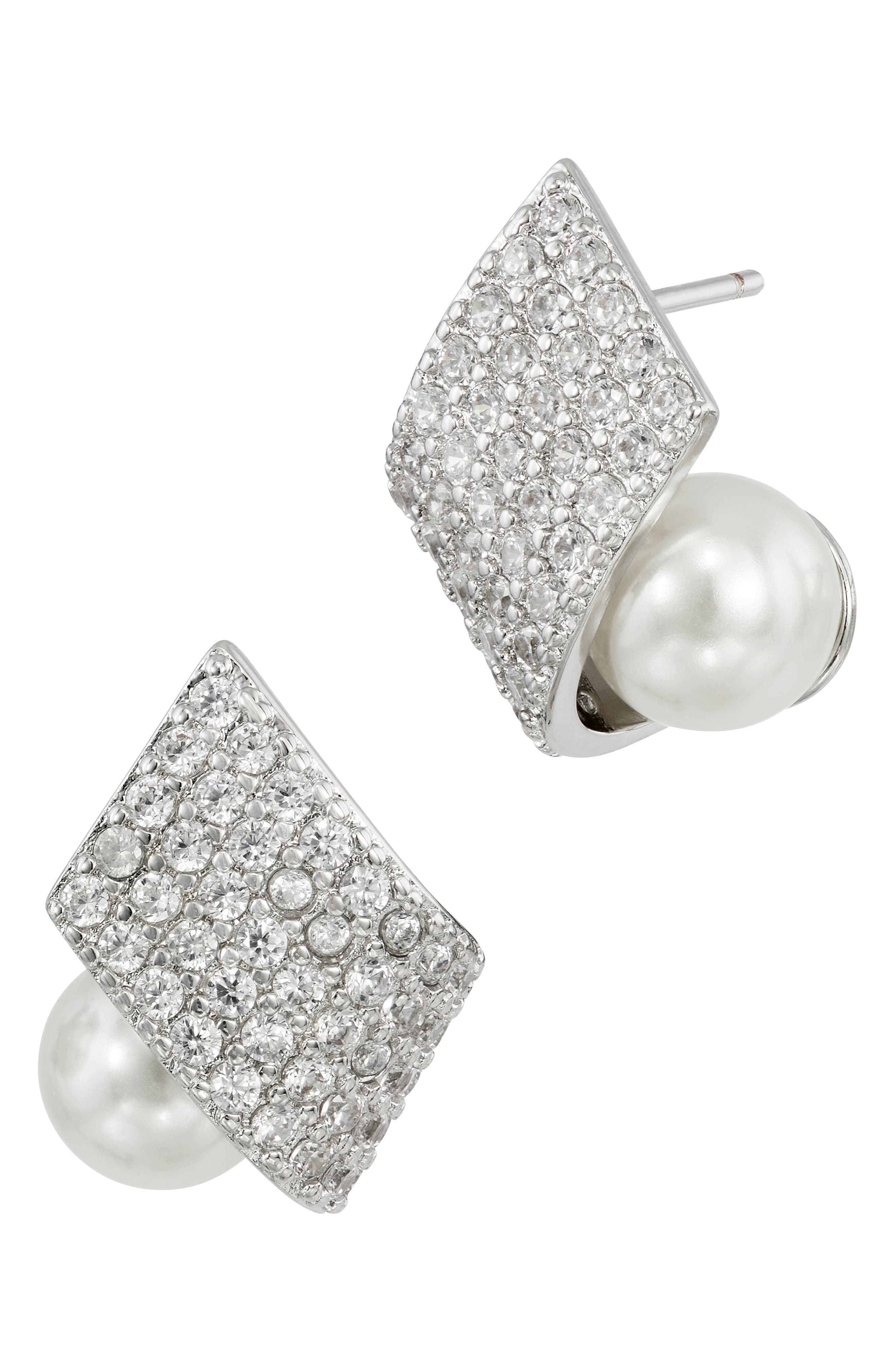 SAVVY CIE JEWELS Pavé Cubic Zirconia & Faux Pearl Stud Earrings