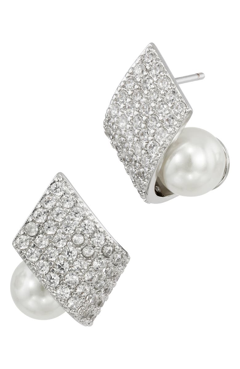 SAVVY CIE JEWELS Pavé Cubic Zirconia & Faux Pearl Stud Earrings, Main, color, 