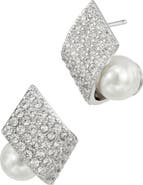 SAVVY CIE JEWELS Pavé Cubic Zirconia & Faux Pearl Stud Earrings