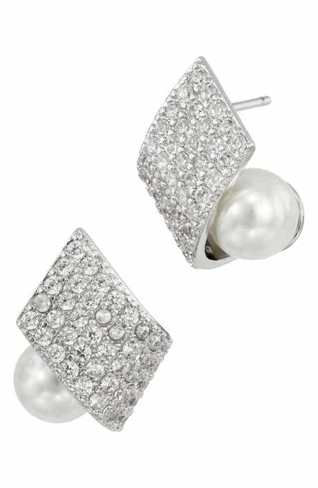 SAVVY CIE JEWELS Pavé Cubic Zirconia & Faux Pearl Stud Earrings