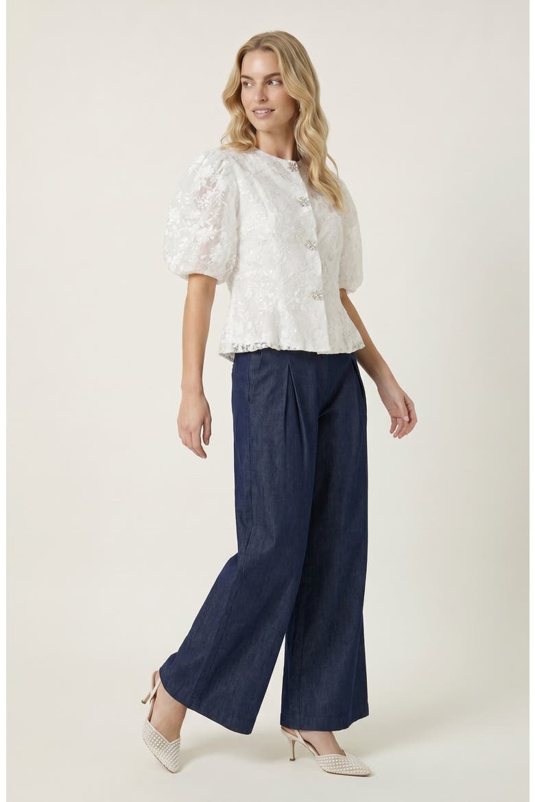 Floral Lace Puff Sleeve Top, Alternate, color, White