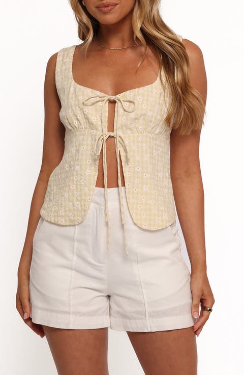 Capra Floral Gingham Tie Front Tank