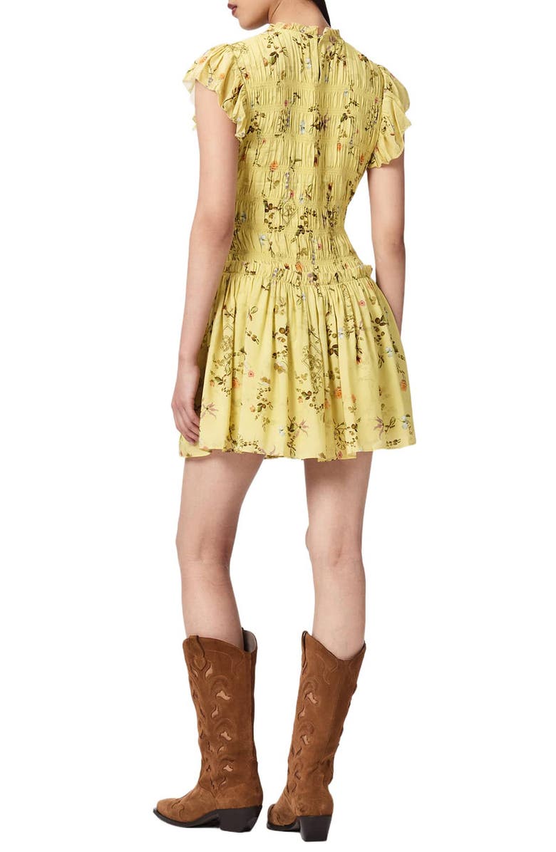 AllSaints Lauren Floral Smock Bodice Minidress, Alternate, color, Carmel Pale Yellow