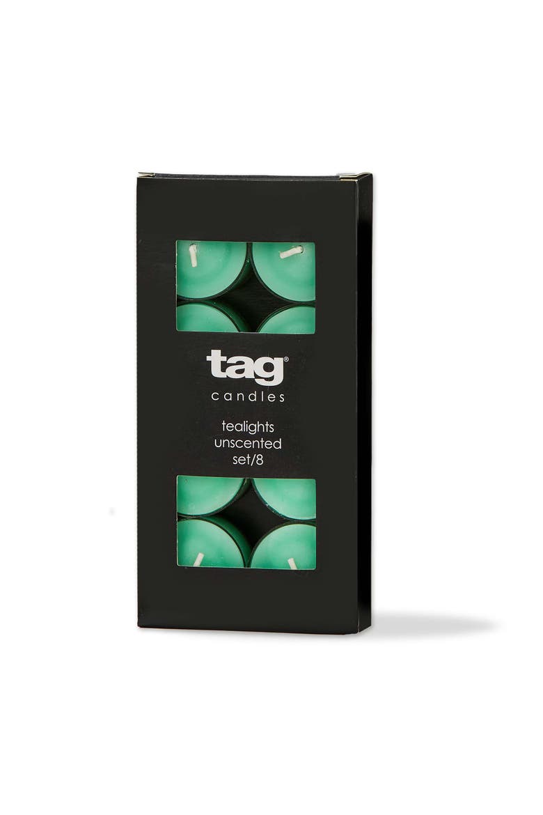 Color Studio Seafoam Tealight Candles Set of Eight Smokeless, Main, color, Green