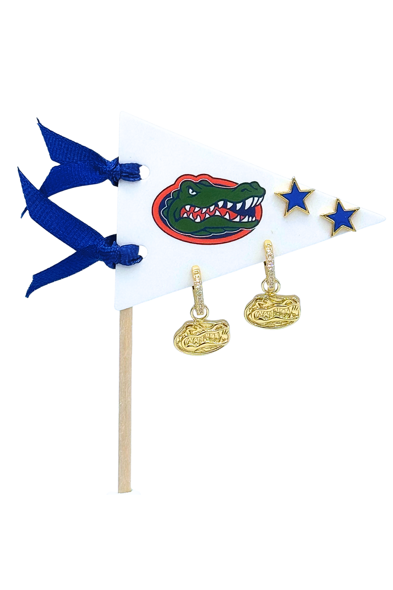 University Of Florida Pennant Pair Earring Set, Main, color, Yellow Gold