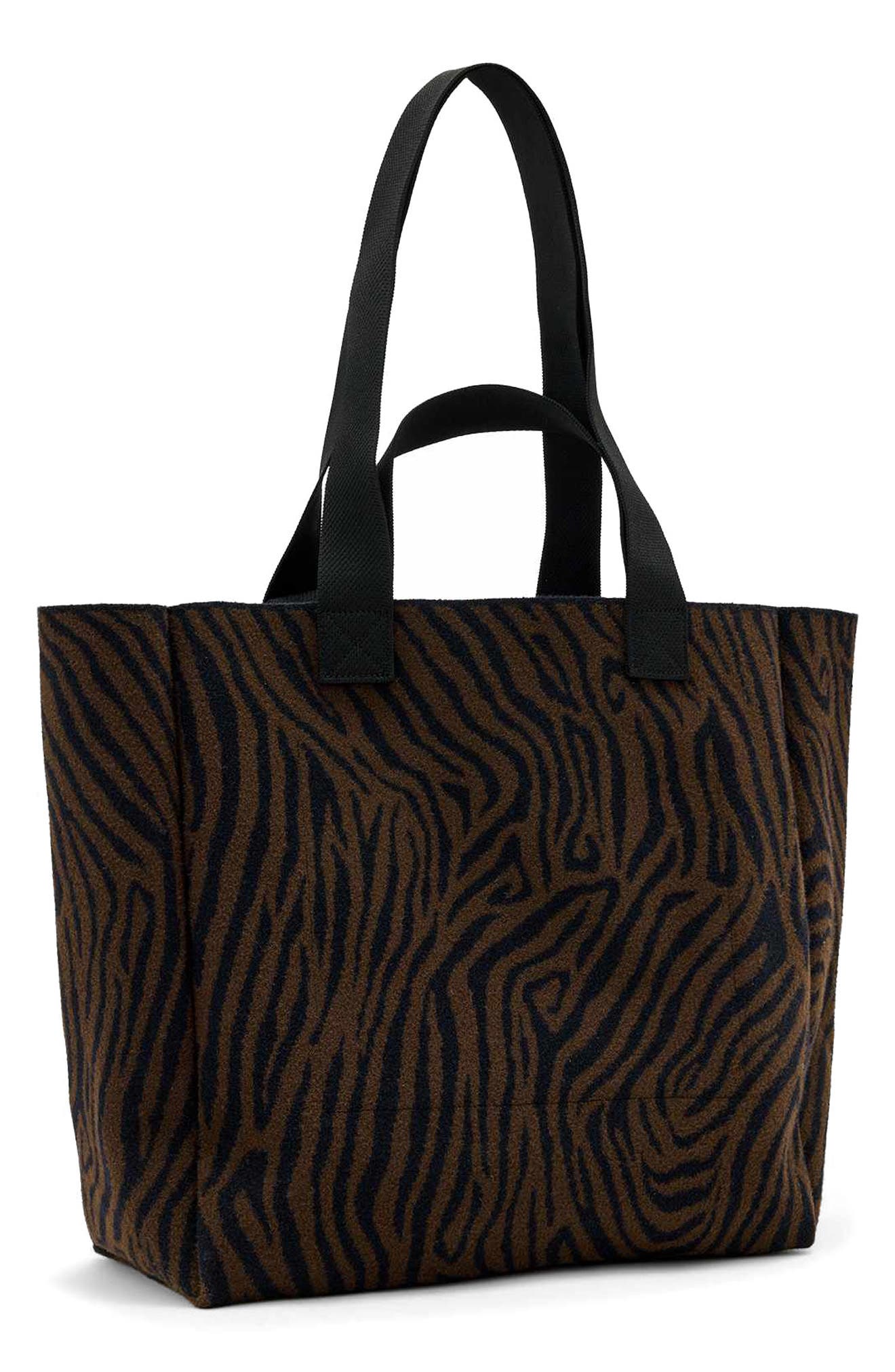 AllSaints Izzy Zebra Stripe Tote, Alternate, color, Black/ Brown
