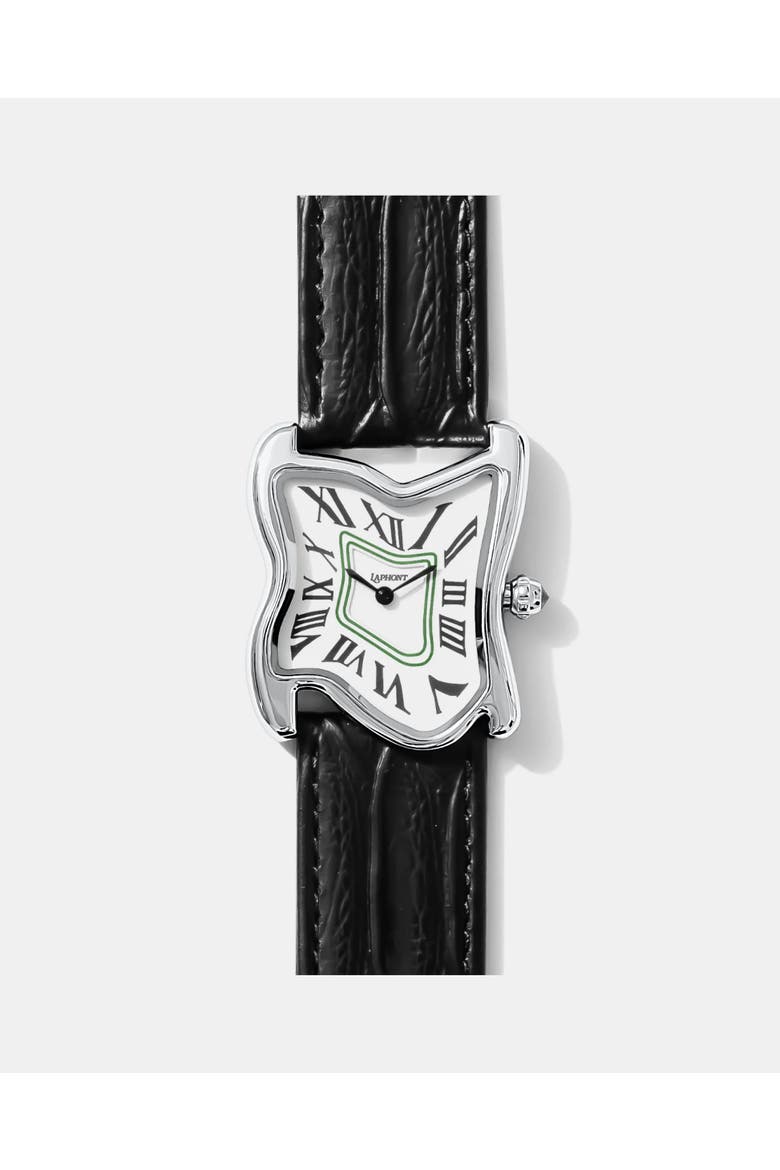 Large Square Melting Silver Watch, Main, color, Black