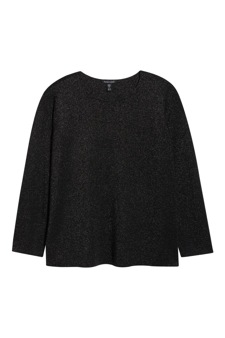 Metallic Shimmer Wool Blend Sweater, Alternate, color, BLACK