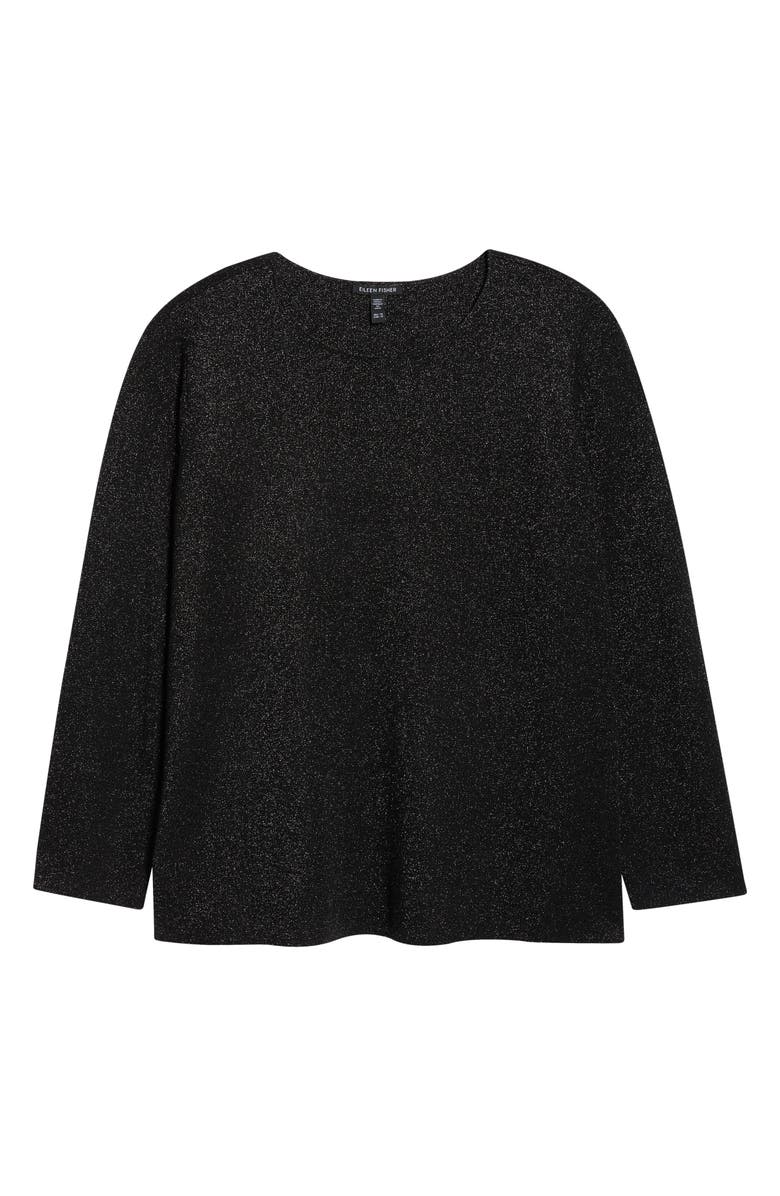 Eileen Fisher Metallic Shimmer Wool Blend Sweater, Alternate, color, Black