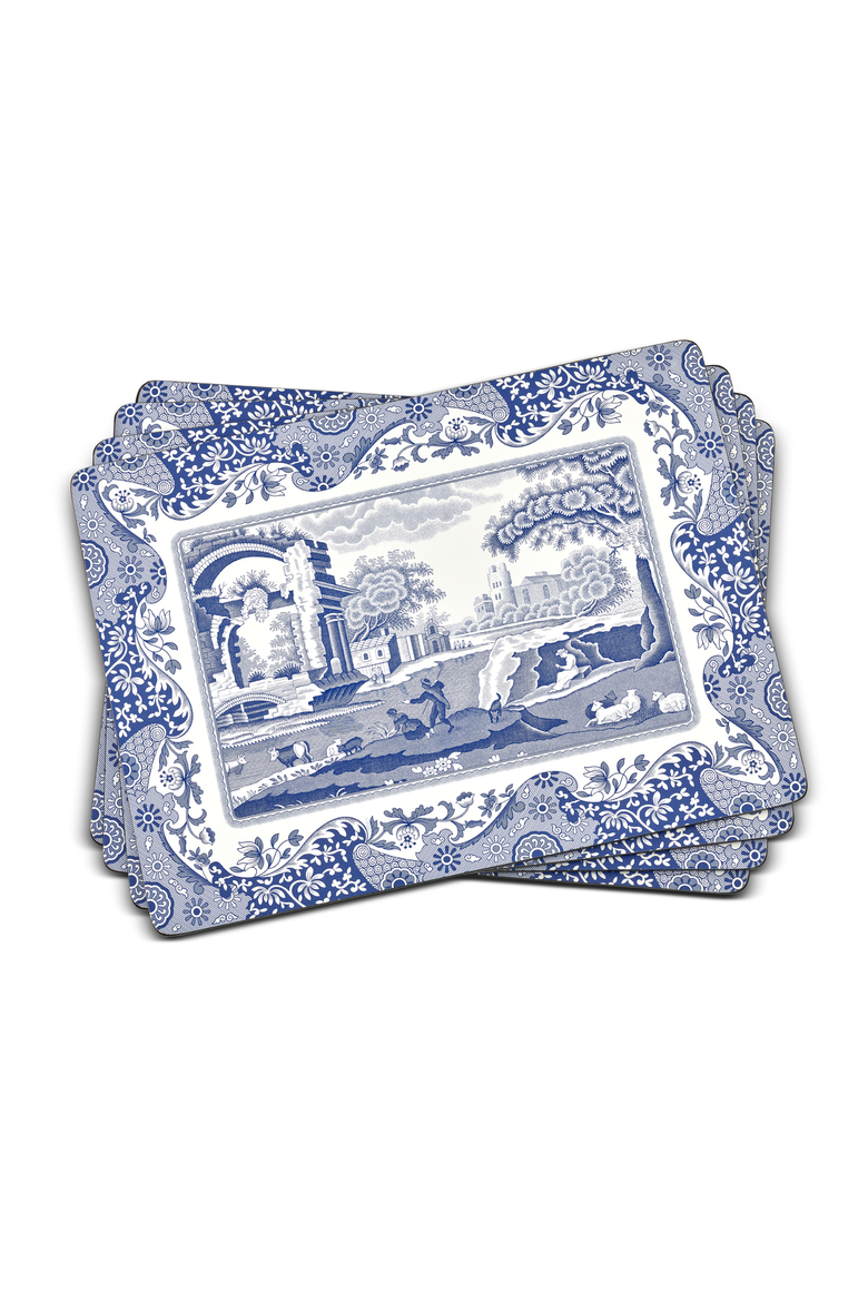 Blue Italian Set of 4 Cork Back Placemats, Main, color, Blue Italian