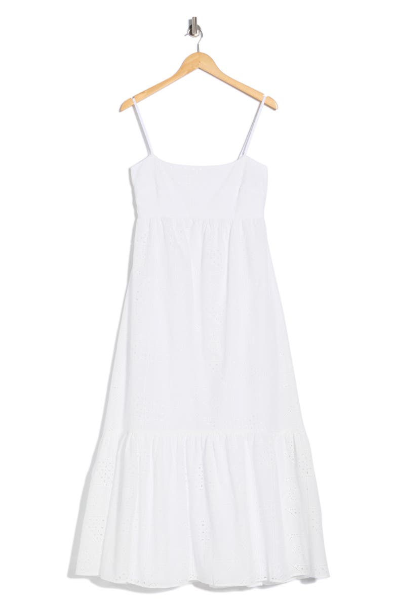 1.STATE Eyelet Empire Waist Cotton Midi Dress, Main, color, Ultra White