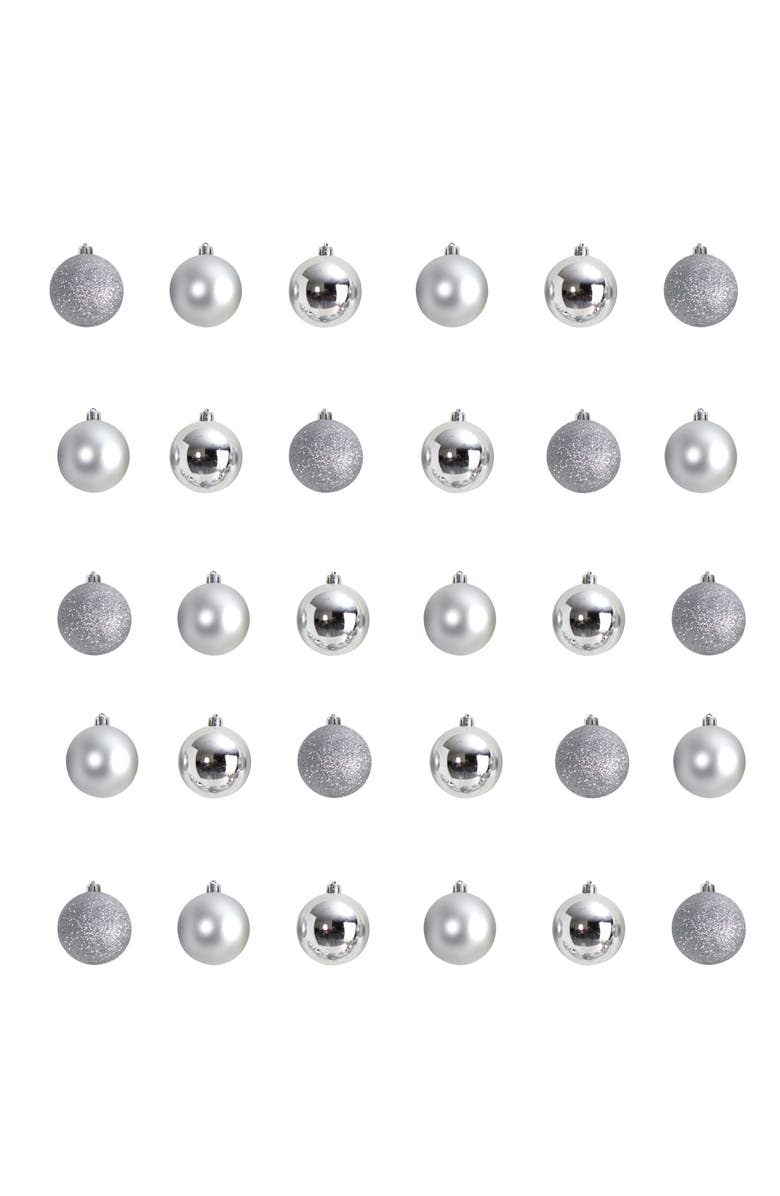 NEARLY NATURAL Holiday Christmas 30 Count Silver 2.5-in Shatterproof Ornament Set, Main, color, Silver