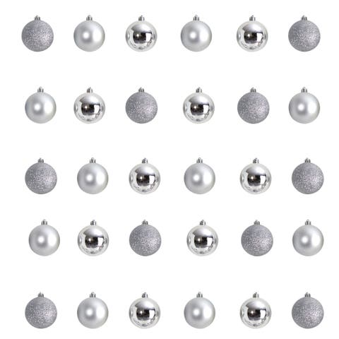 Holiday Christmas 30 Count Silver 2.5-in Shatterproof Ornament Set