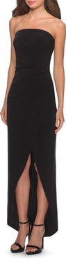 La Femme Long Strapless Jersey Dress with Side Ruching