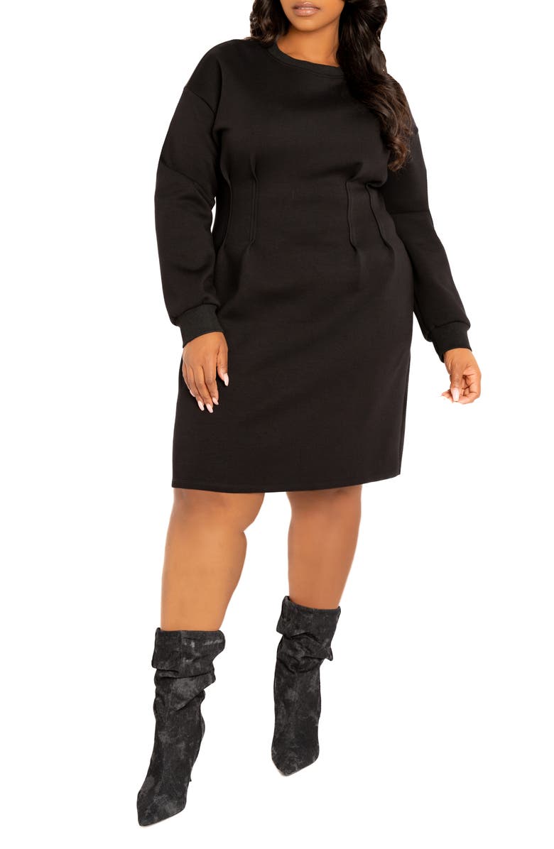 BUXOM COUTURE Long Sleeve Jersey Sweatshirt Dress, Main, color, Black