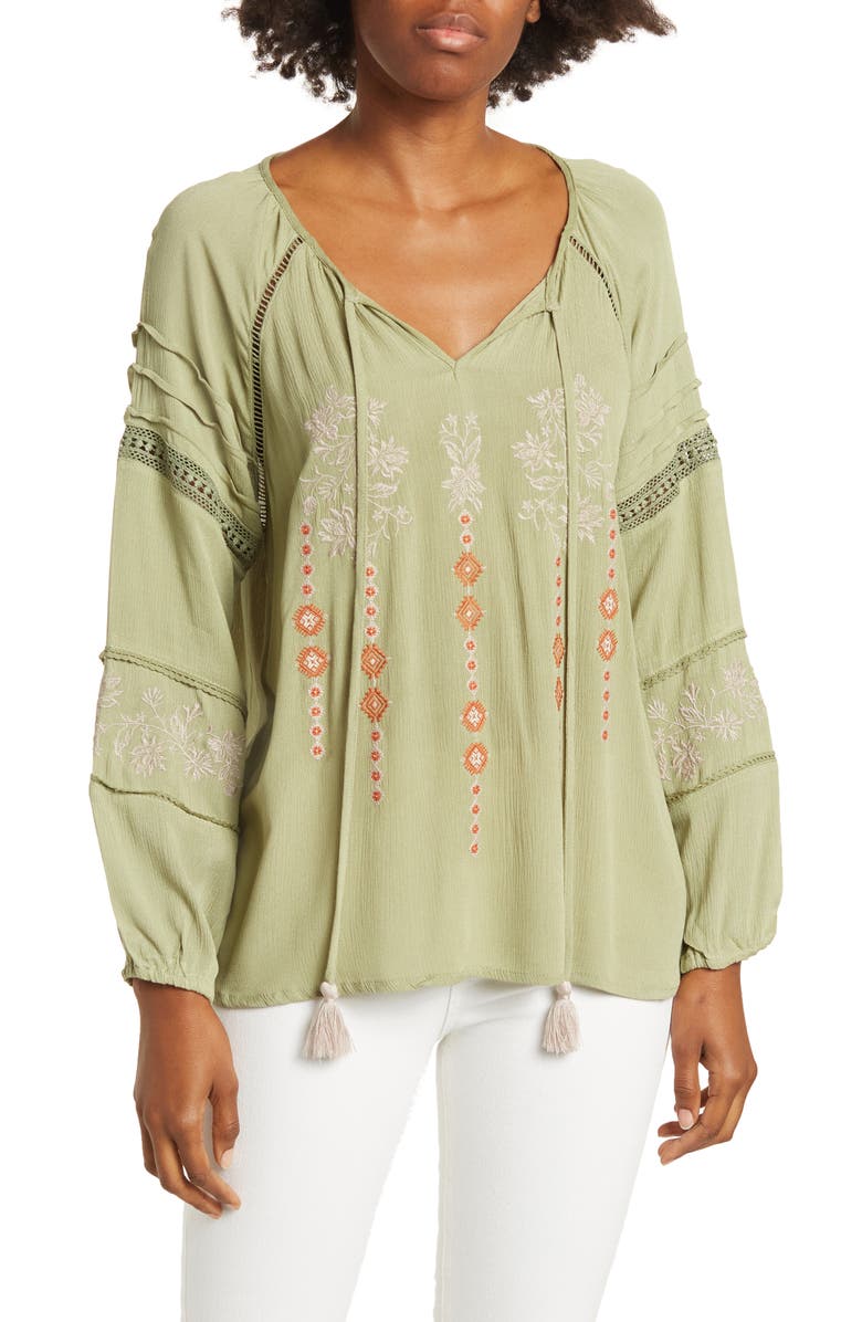 Forgotten Grace Embroidered Keyhole Long Sleeve Tunic Top, Main, color, 
