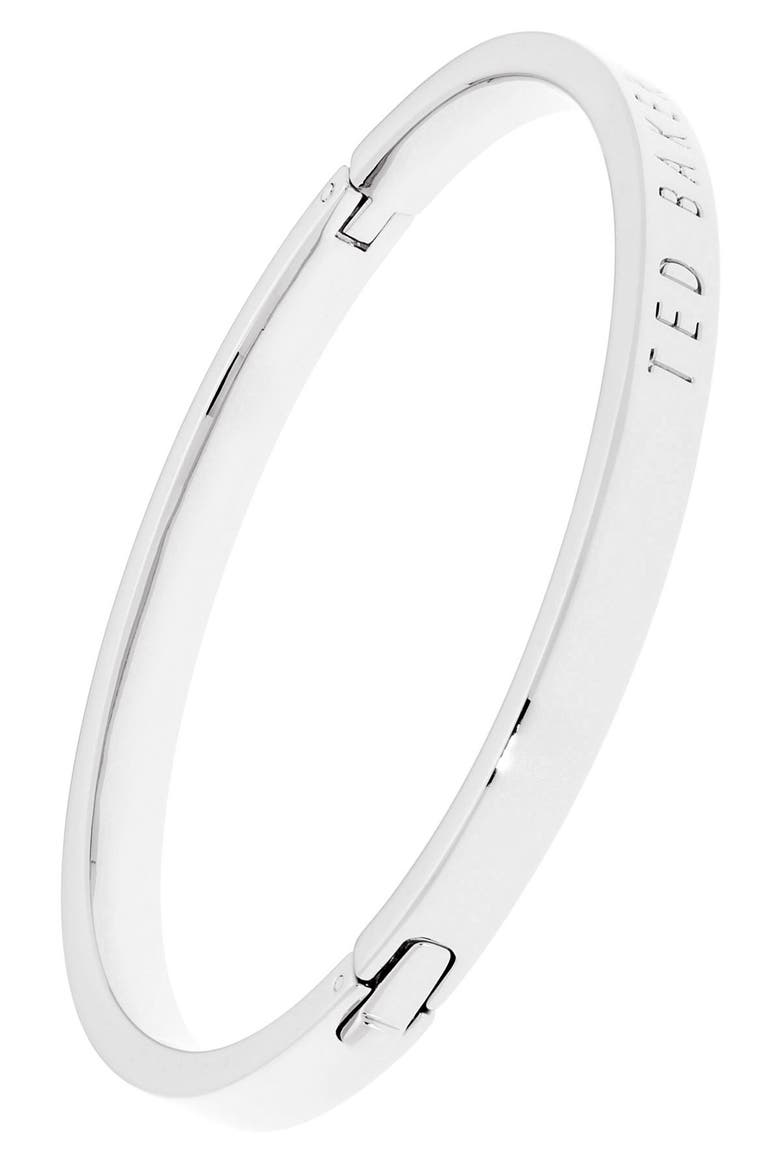 Clemina Logo Hinge Bangle Bracelet, Alternate, color, SILVER
