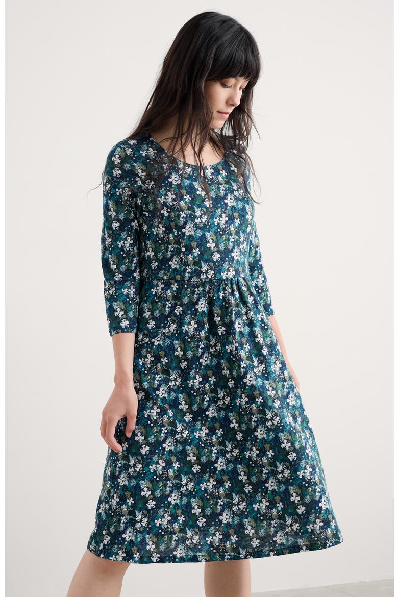 Enor Print Organic Cotton Fit & Flare Dress, Alternate, color, MOORLAND FLORAL MARITIME