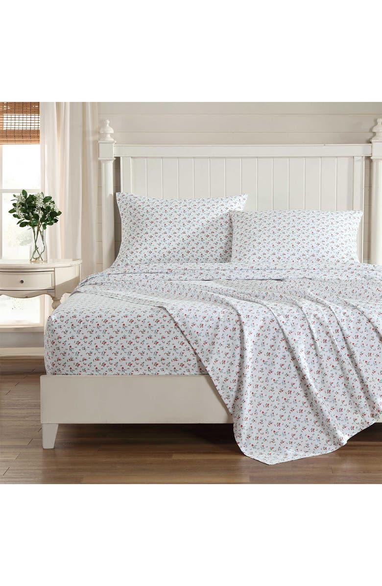 Laura Ashley Aylesmore Ditsy Floral Queen Cotton Percale Sheet Set, Alternate, color, Bright Red
