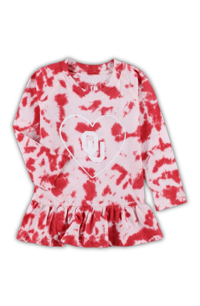 Wes & Willy Girls Infant Wes & Willy Crimson Oklahoma Sooners Tie-Dye Ruffle Raglan Long Sleeve T-Shirt & Leggings Set, Alternate, color, Crimson