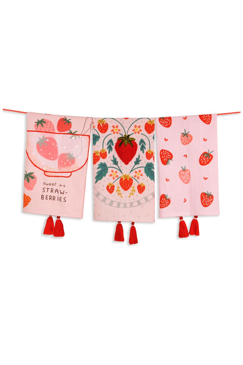 Strawberry Fields Forever Set of 3 Kitchen Towels, Main, color, PINK/ RED