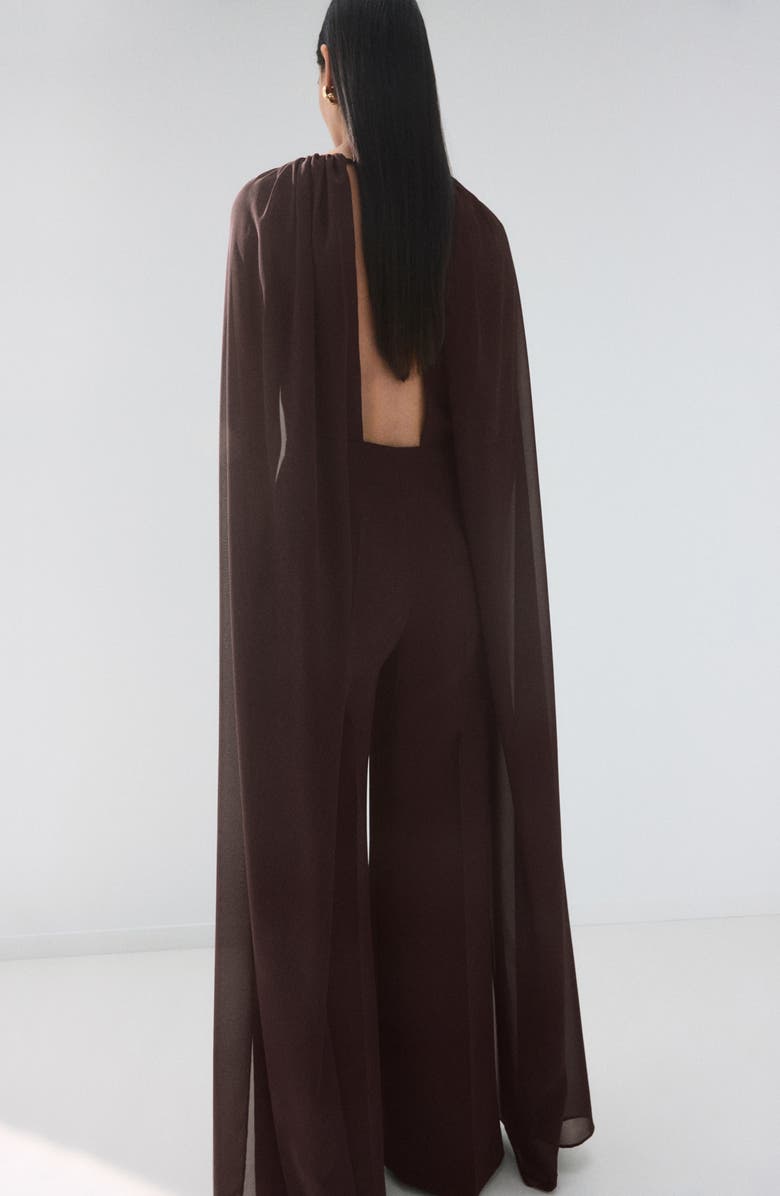 MANGO Capelet Sleeve Wide Leg Jumpsuit, Alternate, color, Chocolate