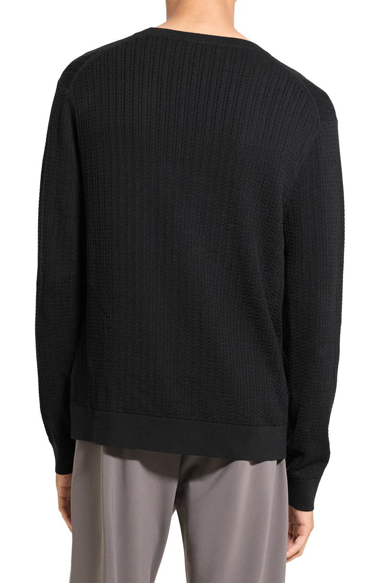 Theory Riland Cable Stitch Cotton Crewneck Sweater, Alternate, color, Black