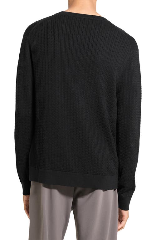 Theory Riland Cable Stitch Cotton Crewneck Sweater In Black