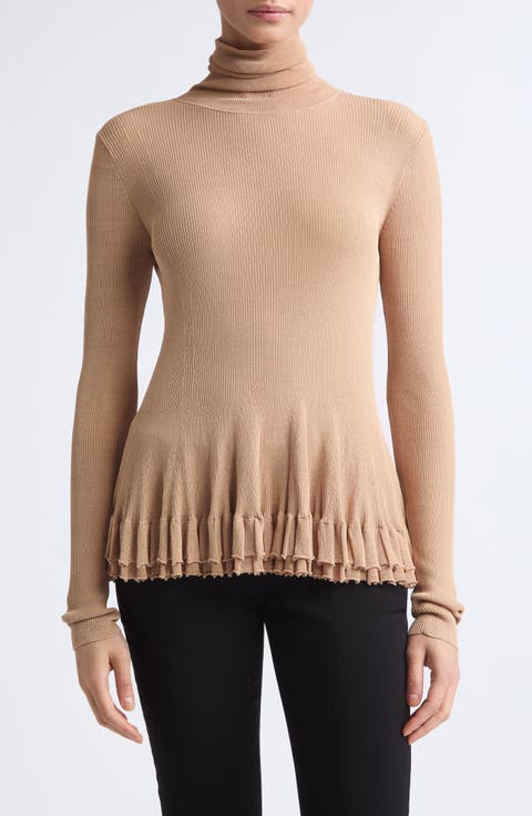 Meritt Ruffle Hem Rib Turtleneck Sweater