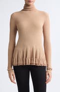 ASHLYN Meritt Ruffle Hem Rib Turtleneck Sweater