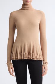 ASHLYN Meritt Ruffle Hem Rib Turtleneck Sweater