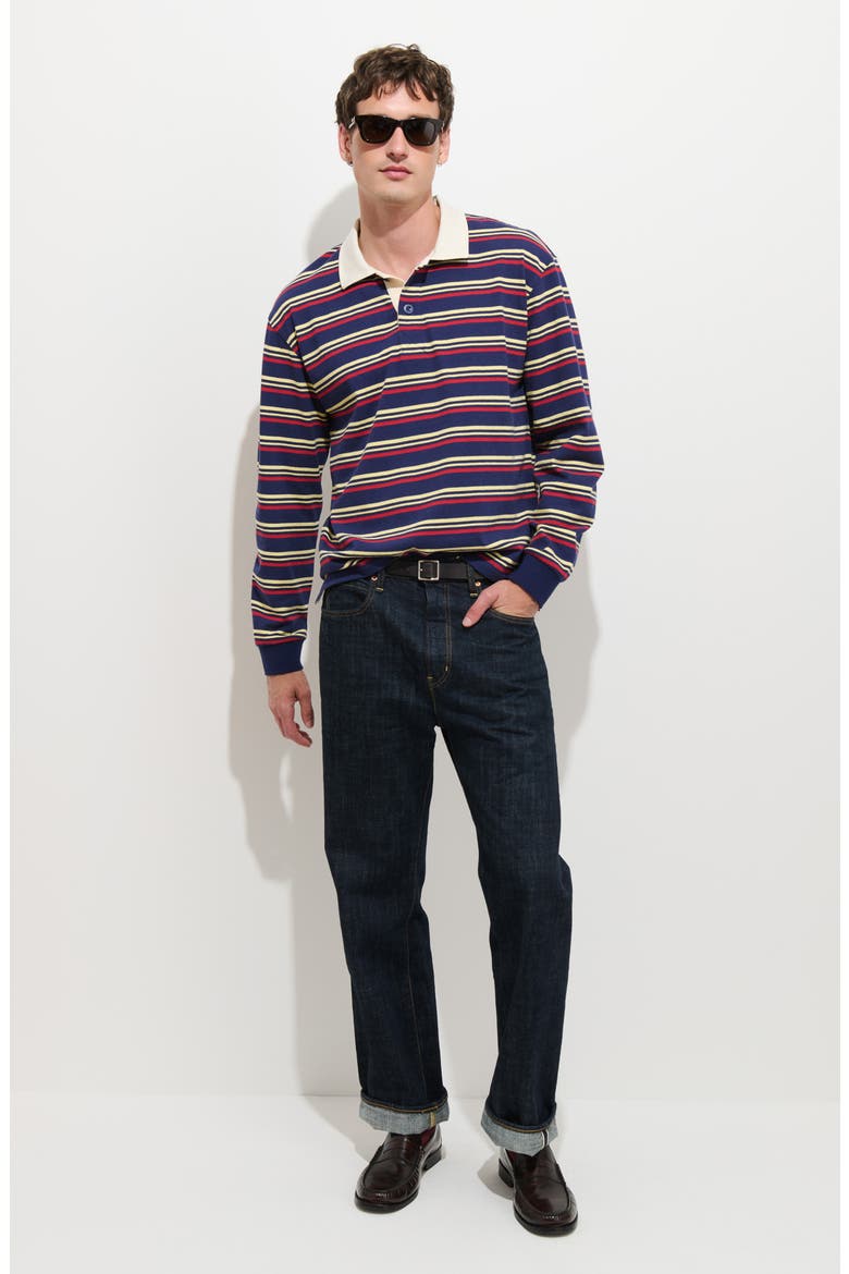 Striped Cotton Jersey Long Sleeve Rugby Shirt, Alternate, color, DARK NAVY STRIPE
