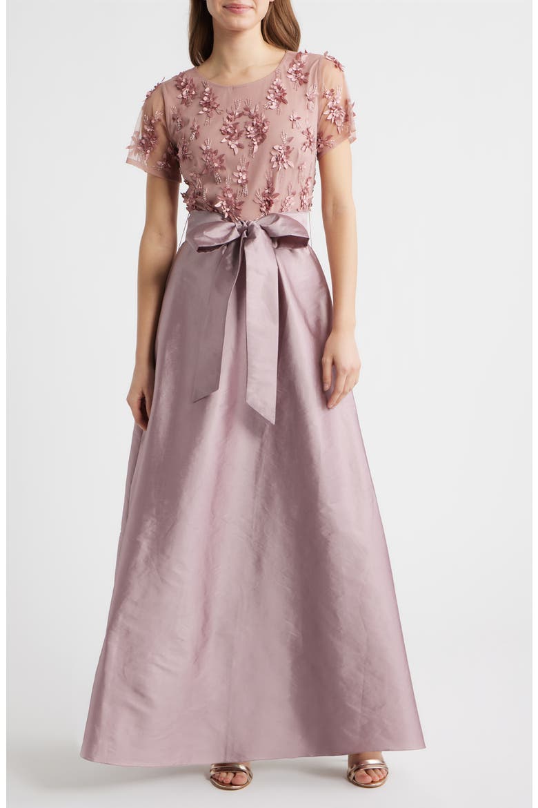3D Floral Bodice Beaded Gown, Main, color, QUARTZ