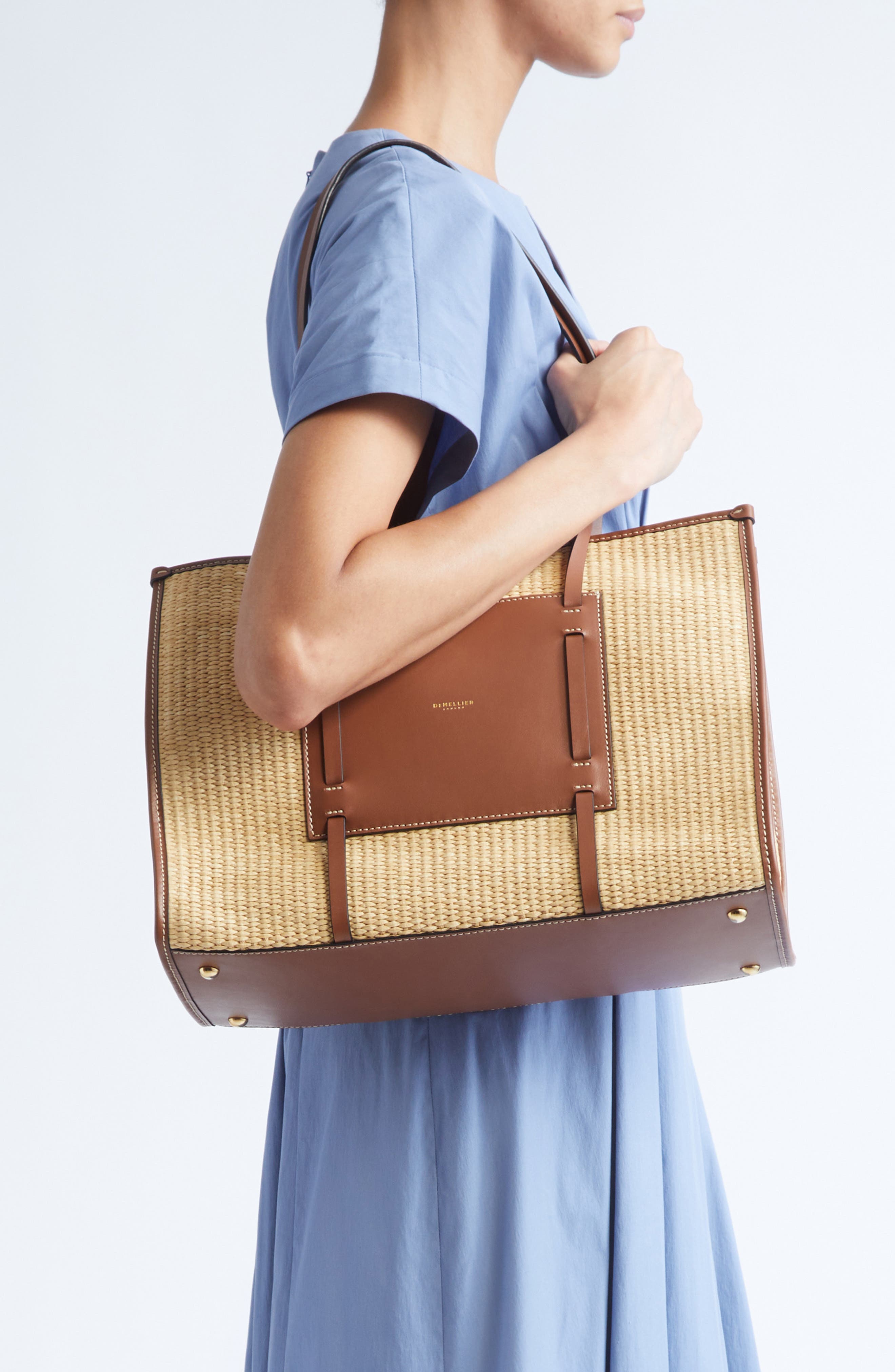 DeMellier Capri Woven Raffia Tote, Alternate, color, Warm/ Tan W/ Ecru Stitching