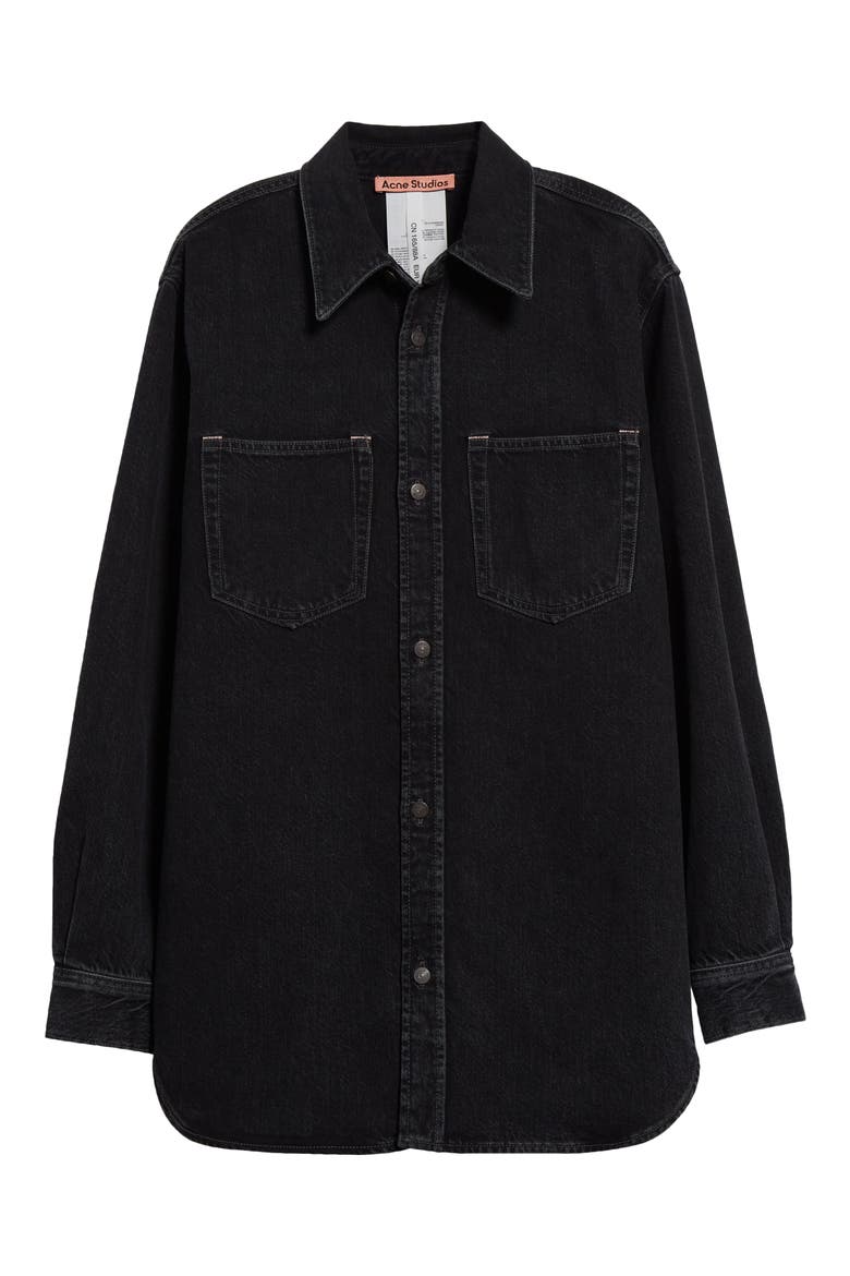 Relaxed Fit Organic Cotton Denim Button-Up Shirt, Alternate, color, BLACK