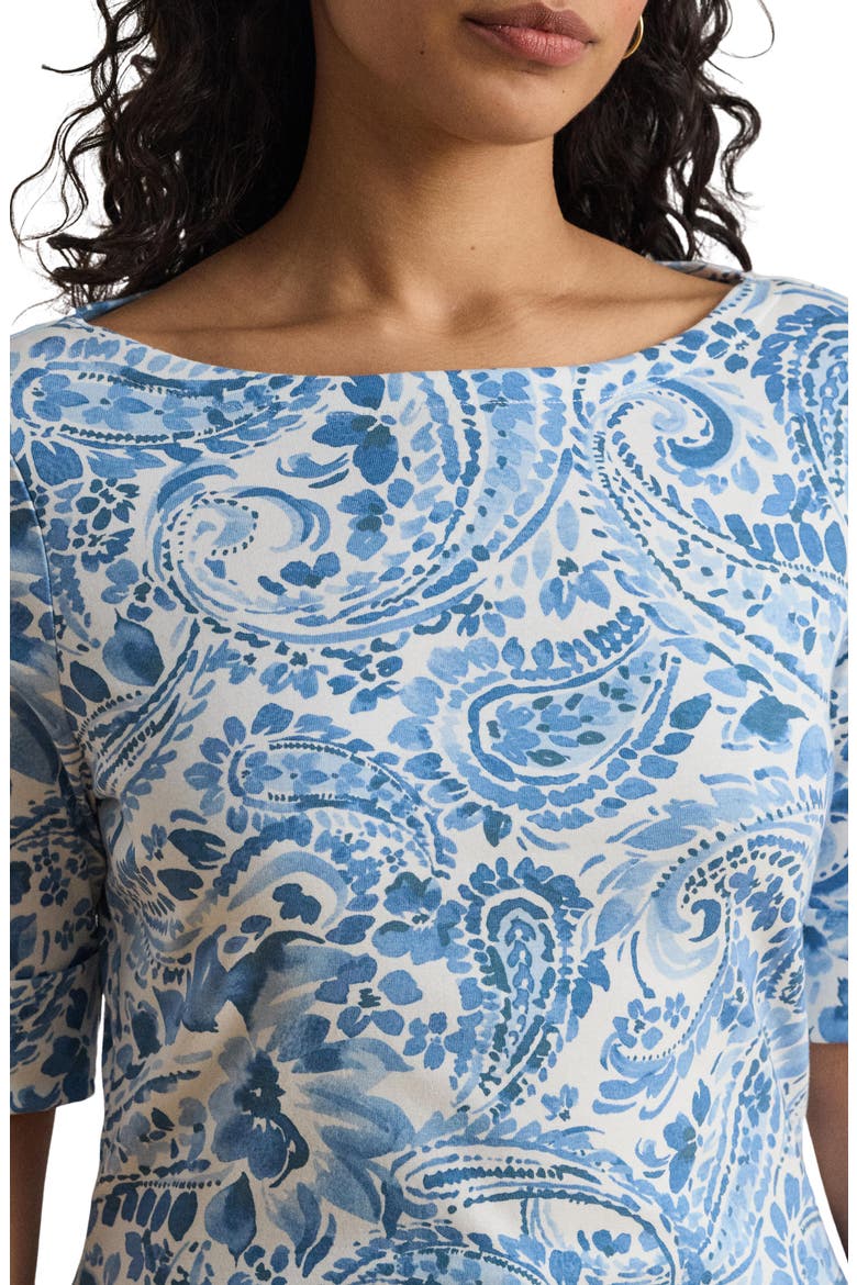 Paisley Print Boat Neck T-Shirt, Alternate, color, WHITE/ BLUE