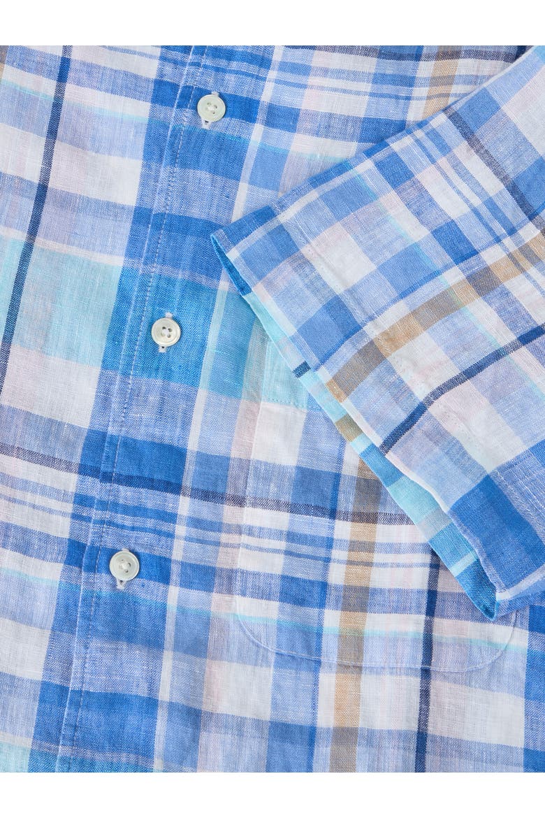 Morgan Plaid Linen Short Sleeve Shirt, Alternate, color, Aqua Multi