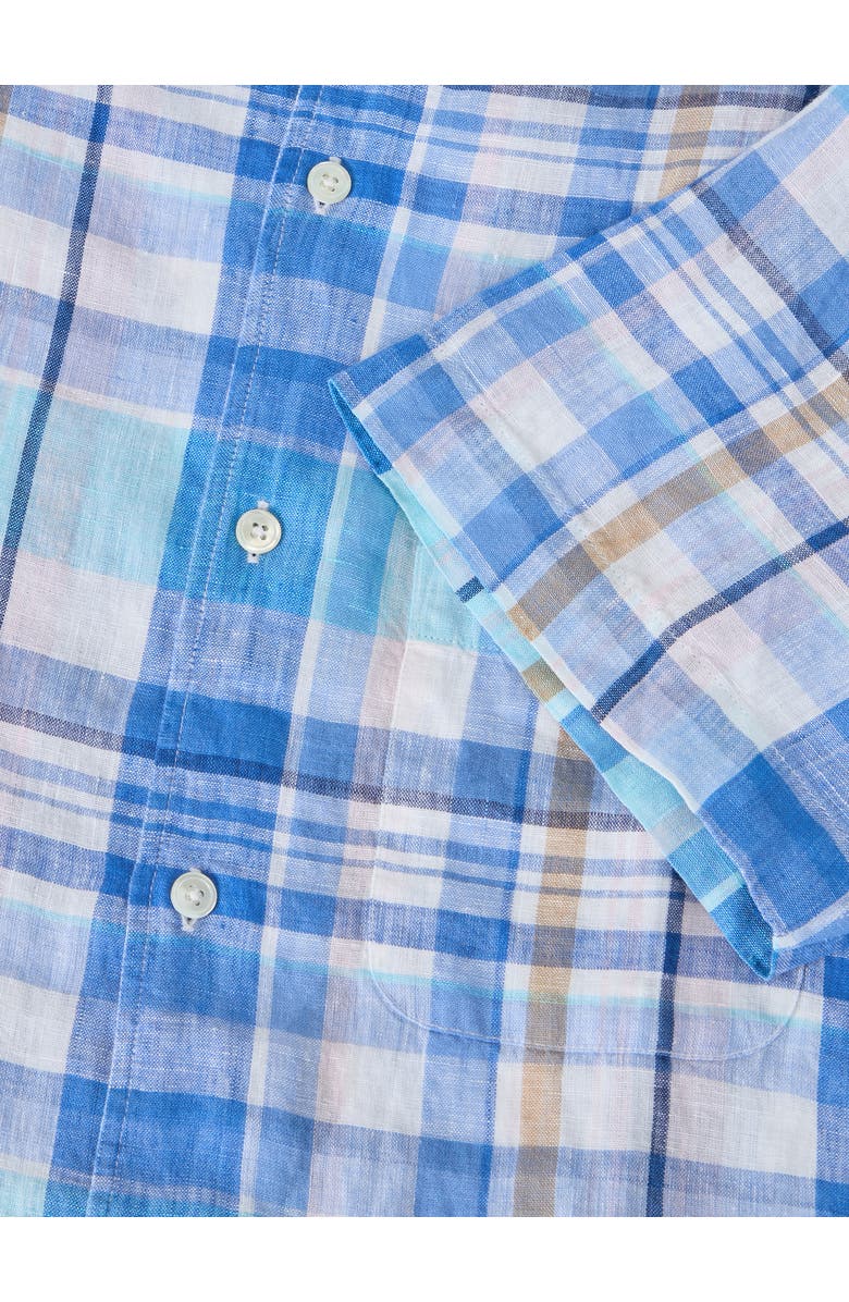 Robert Talbott Morgan Plaid Linen Short Sleeve Shirt, Alternate, color, Aqua Multi