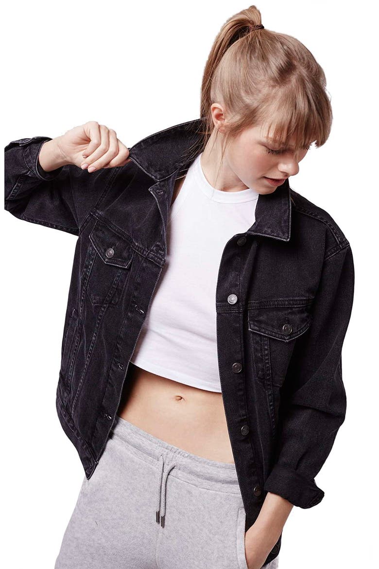 Oversize Denim Jacket, Main, color, BLACK