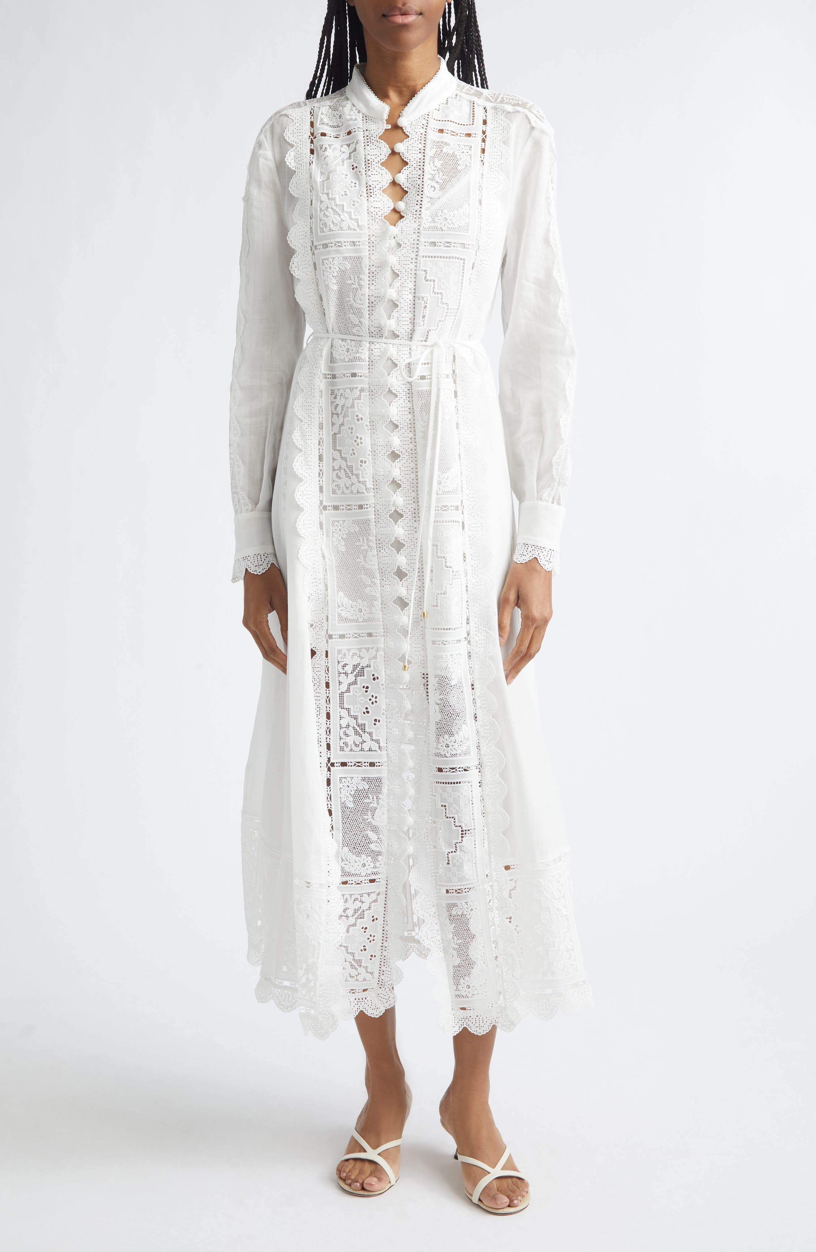 Aster Embroidered Lace Trim Long Sleeve Midi Dress (Women) | Nordstrom