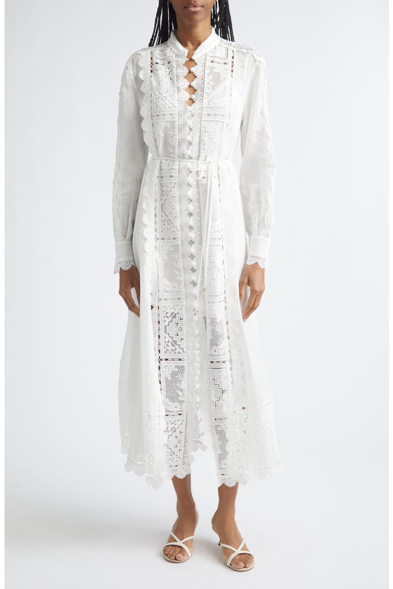 embroidered lace midi dress Coast Women's Lace Trim Detail Embroidered Mesh Midi Dress in Yellow