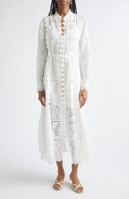 Zimmermann Aster Embroidered Lace Trim Long Sleeve Midi Dress