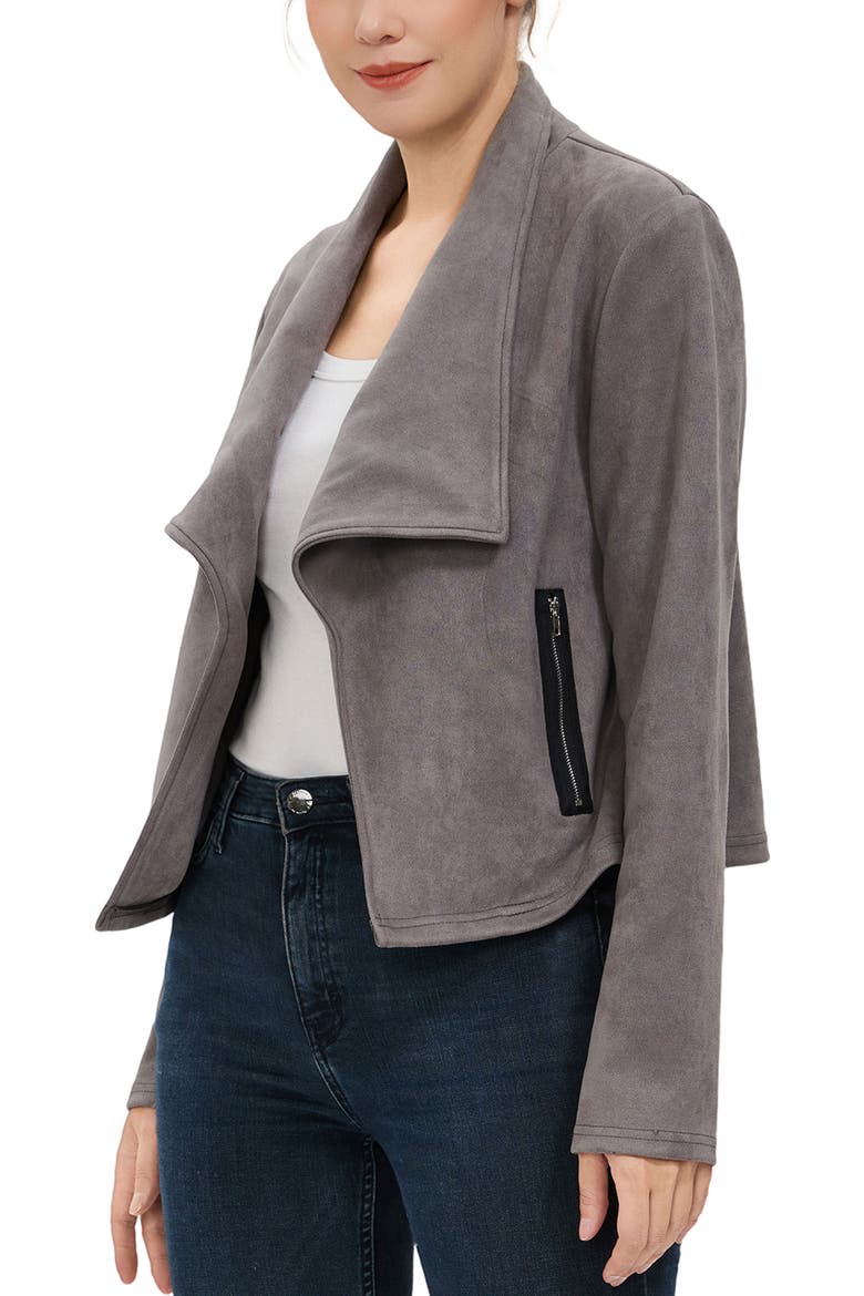 Women's Faux Suede Open Front Jacket, Alternate, color, Gray