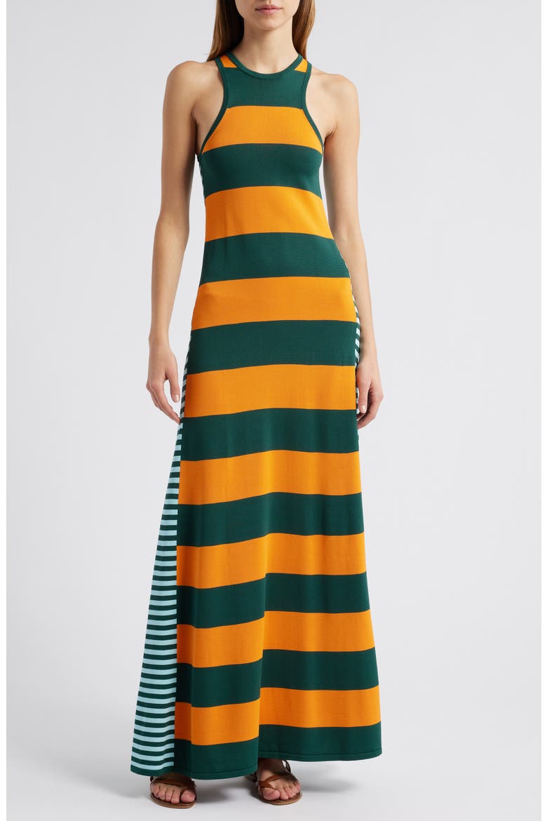 The Oria Stripe Maxi Dress, Main, color, MARMALADE  EVERGREEN/ SKY